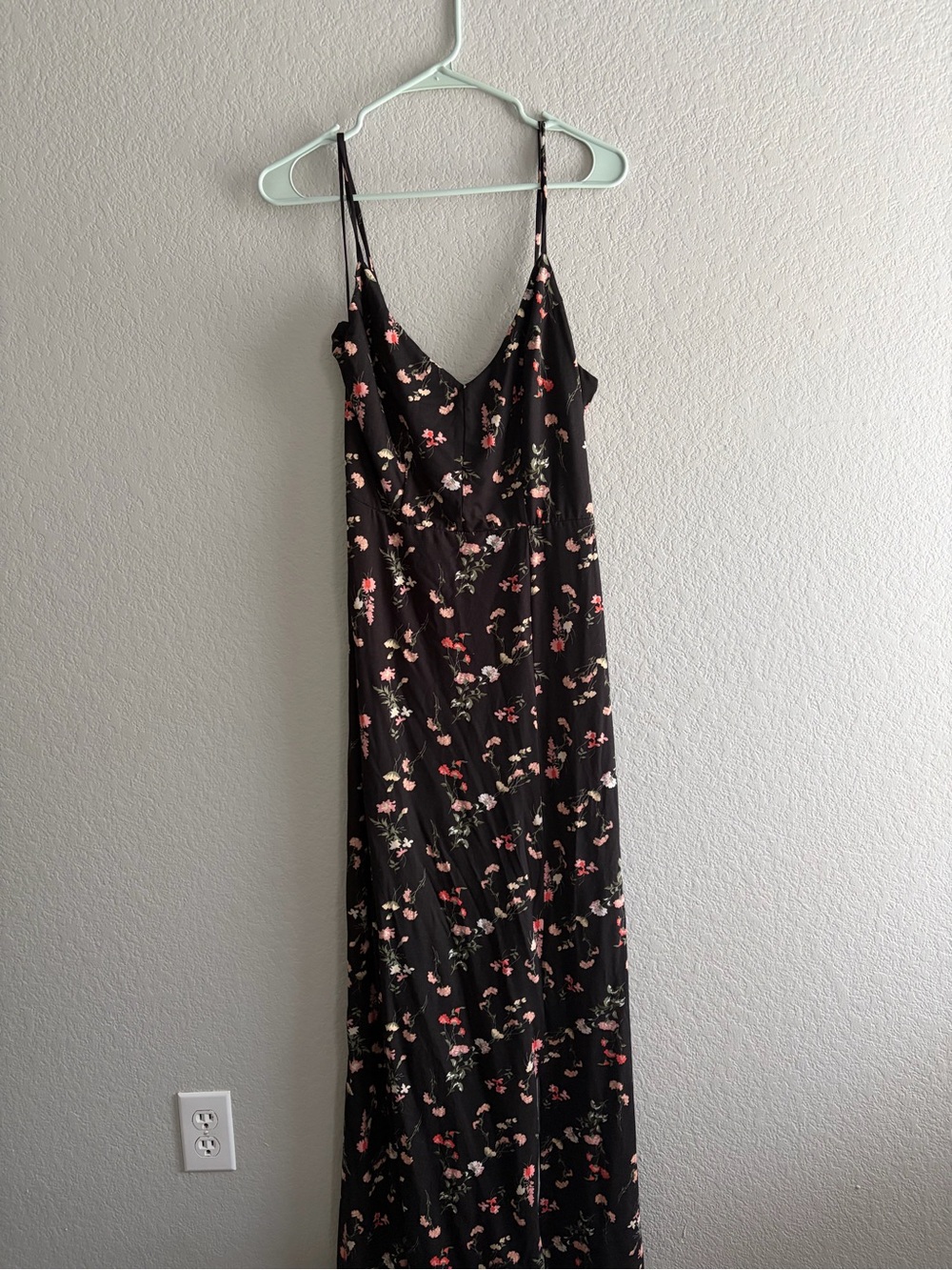 nine britton Black Floral Slip Maxi Dress with Pink & Cream flowers